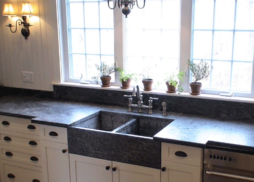 Countertops and sink in soapstone